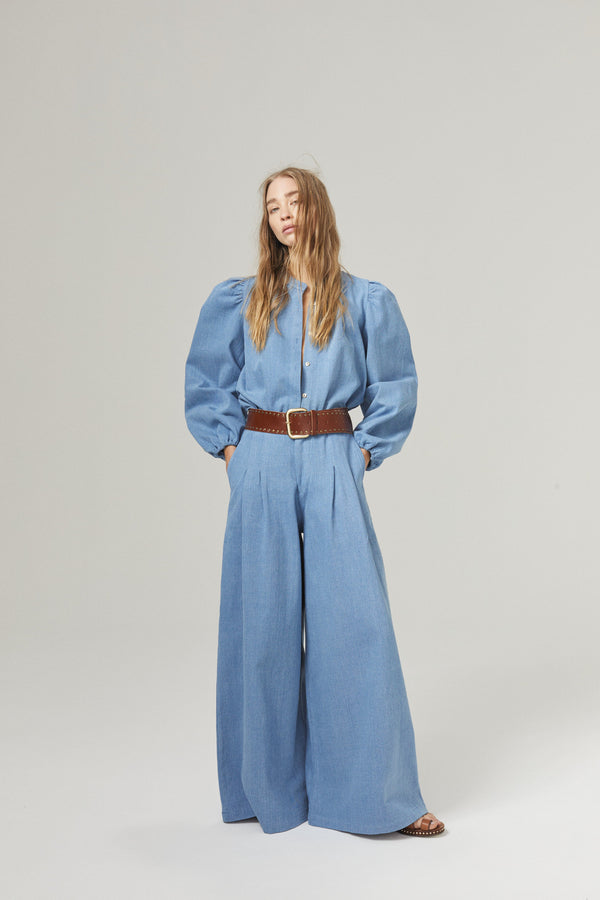Super Culotte Denim Pants - Washed Blue