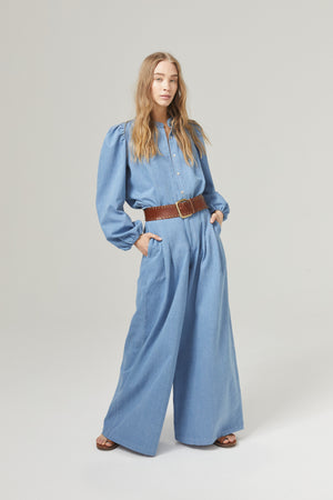 Super Culotte Denim Pants - Washed Blue
