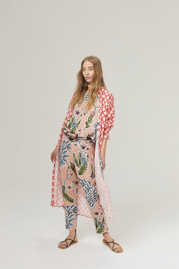 Lotus Jogger Linen Pants - Marrakech Gardens Print with Contrasting Details