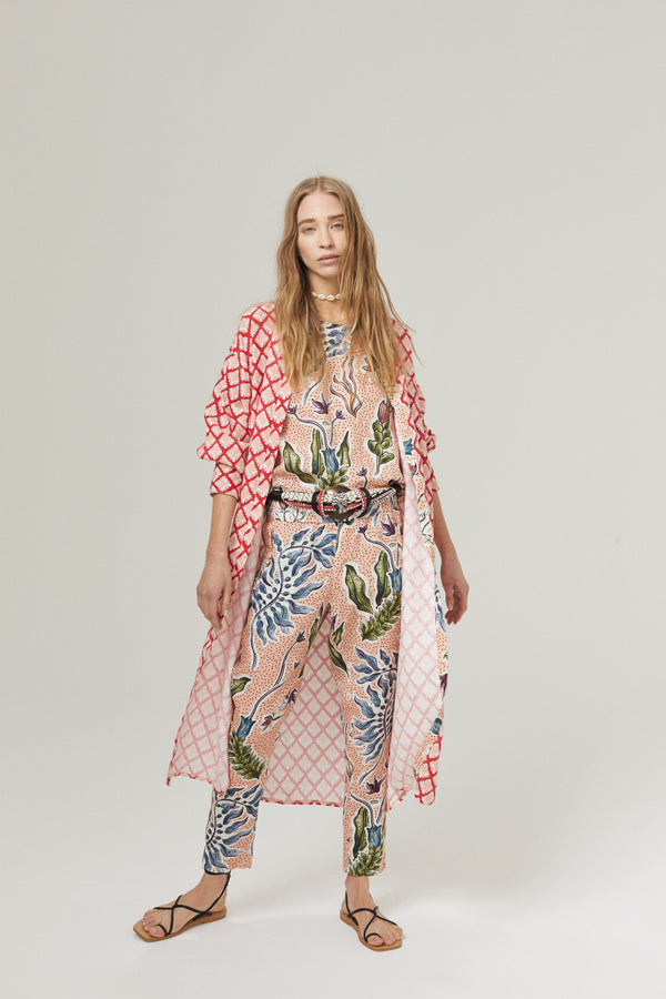 Lotus Jogger Linen Pants - Marrakech Gardens Print with Contrasting Details