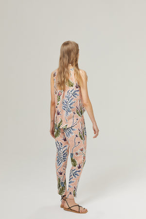Lotus Jogger Linen Pants - Marrakech Gardens Print with Contrasting Details