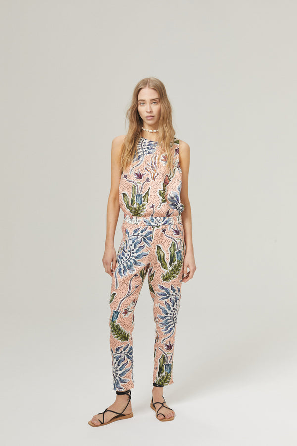 Lotus Jogger Linen Pants - Marrakech Gardens Print with Contrasting Details