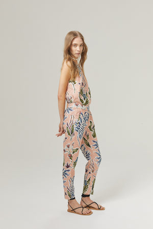 Lotus Jogger Linen Pants - Marrakech Gardens Print with Contrasting Details