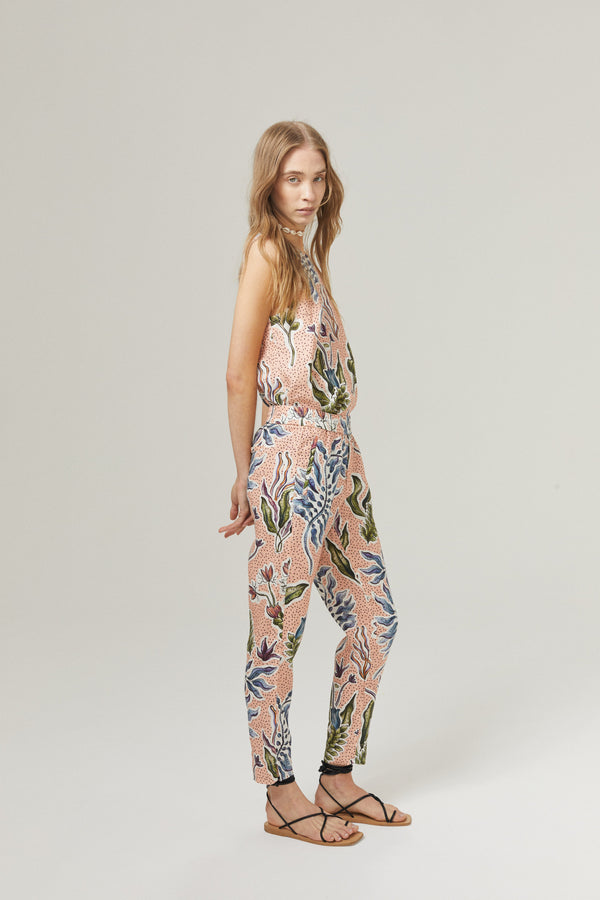 Lotus Jogger Linen Pants - Marrakech Gardens Print with Contrasting Details