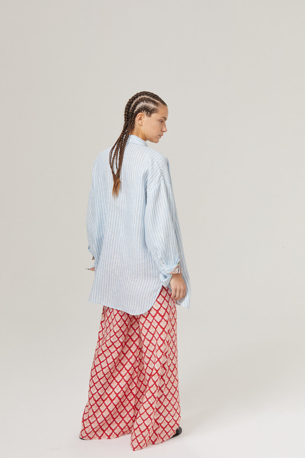 Island Linen Shirt - Light Blue and White Stripes with Contrasting Details