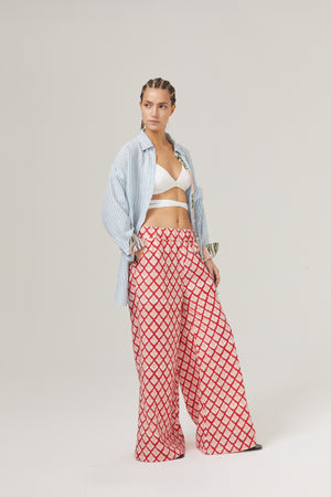 Island Linen Shirt - Light Blue and White Stripes with Contrasting Details