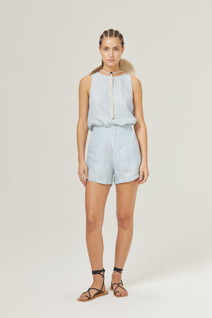 Yves Linen Top - Light Blue and White Stripes