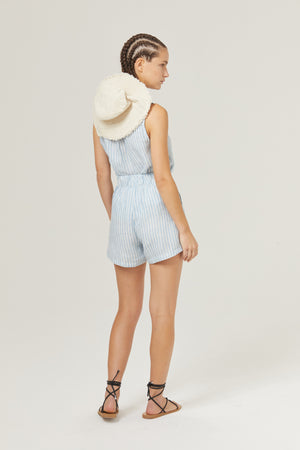 Yves Linen Top - Light Blue and White Stripes