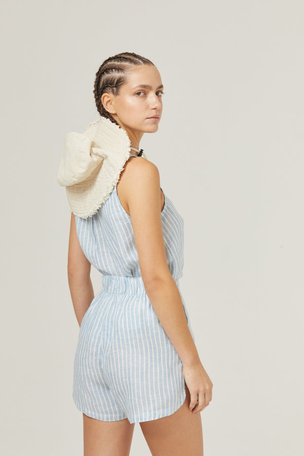 Yves Linen Top - Light Blue and White Stripes