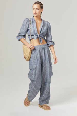 Luca Linen Pants - Navy Stripes