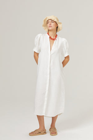 Athina Midi Linen Dress - Off White