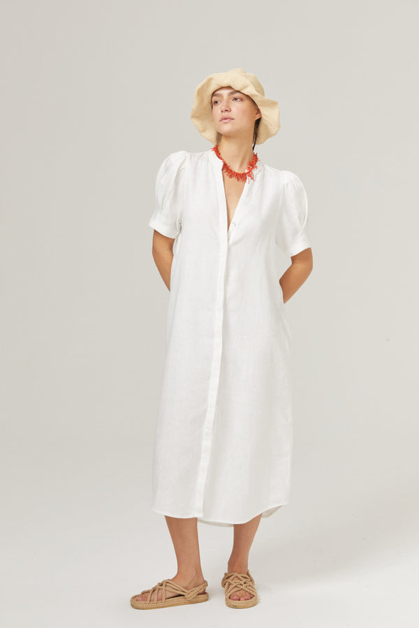 Athina Midi Linen Dress - Off White