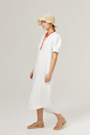 Athina Midi Linen Dress - Off White