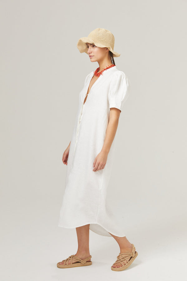 Athina Midi Linen Dress - Off White
