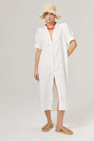 Athina Midi Linen Dress - Off White