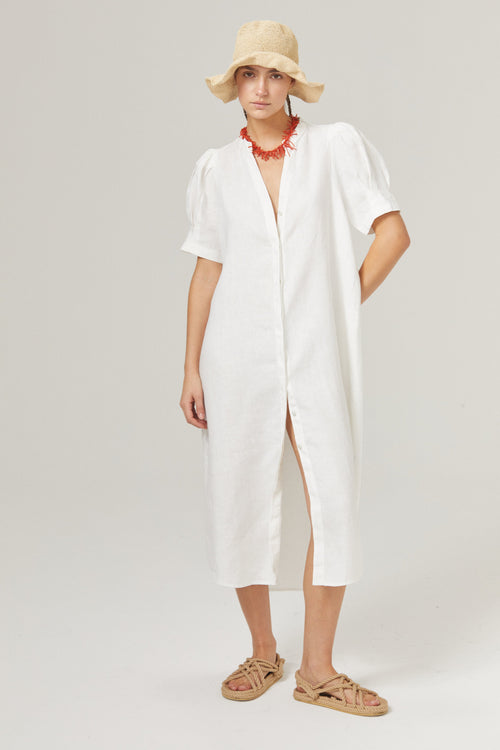 Athina Midi Linen Dress - Off White