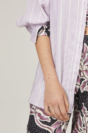 Island Linen Shirt - Lilac Love with Contrasting Details