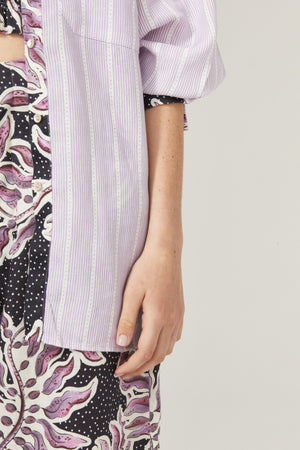Island Linen Shirt - Lilac Love with Contrasting Details