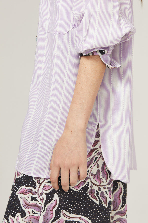 Island Linen Shirt - Lilac Love with Contrasting Details