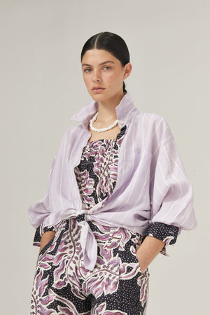 Island Linen Shirt - Lilac Love with Contrasting Details