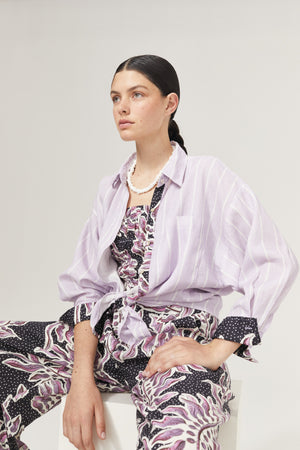 Island Linen Shirt - Lilac Love with Contrasting Details