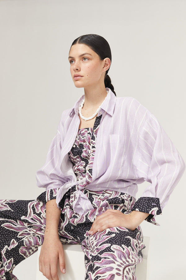 Island Linen Shirt - Lilac Love with Contrasting Details