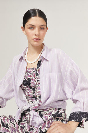 Island Linen Shirt - Lilac Love with Contrasting Details