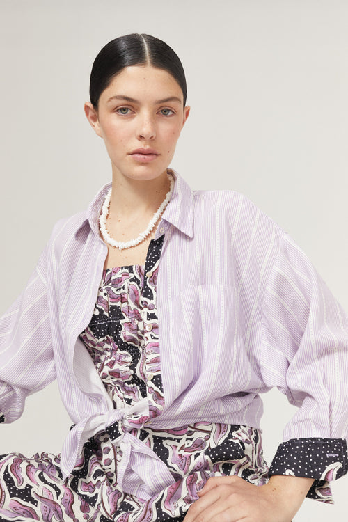 Island Linen Shirt - Lilac Love with Contrasting Details