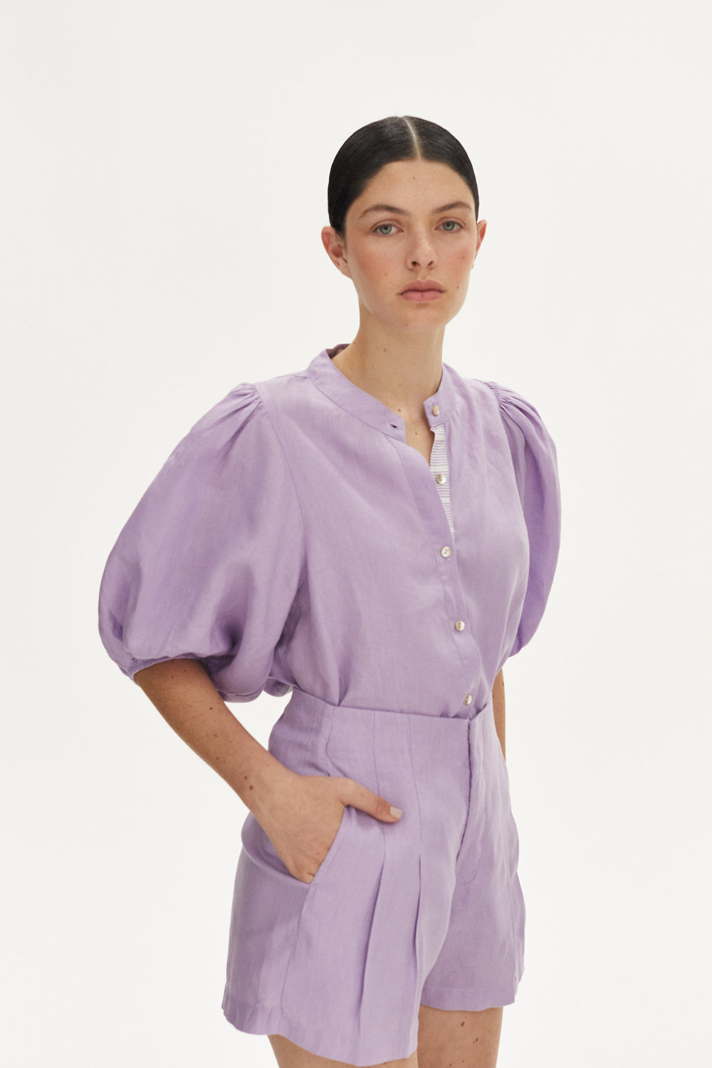 Frida Linen Shorts - Bright Lilac