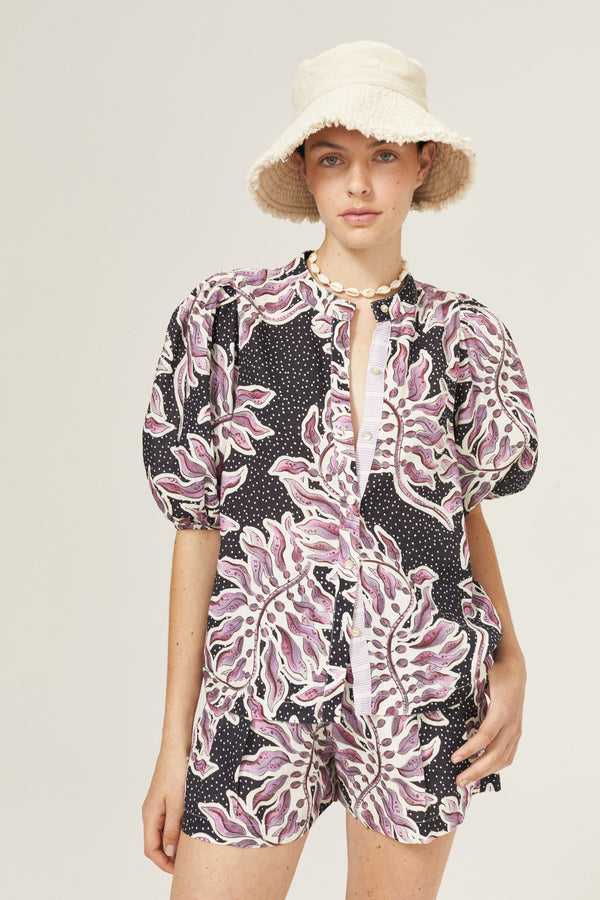 Bubble Linen Shirt - Lavender Sky with Contrasting Details