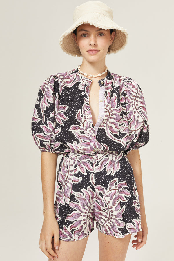 Bubble Linen Shirt - Lavender Sky with Contrasting Details