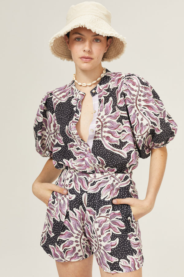 Bubble Linen Shirt - Lavender Sky with Contrasting Details