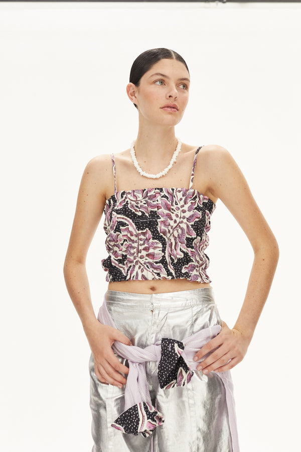 Smock Linen Top - Lavender Sky