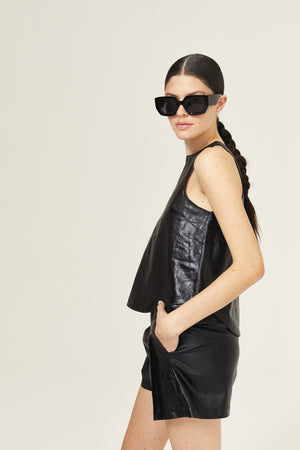 Loto Metallic Linen Top - Black