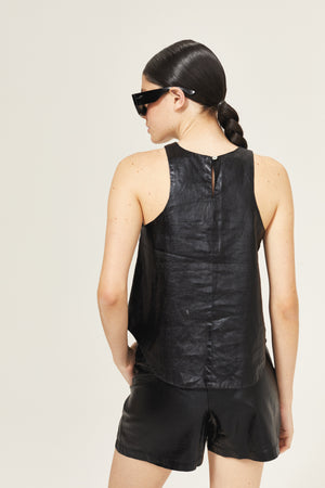 Loto Metallic Linen Top - Black