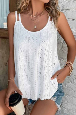 White Eyelet Strappy Scoop Neck Tank Top