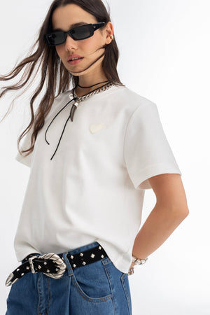 Ever T-Shirt Short Sleeve - White W/ Ecrue Heart