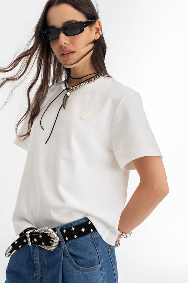 Ever T-Shirt Short Sleeve - White W/ Ecrue Heart