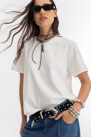 Ever T-Shirt Short Sleeve - White W/ Ecrue Heart