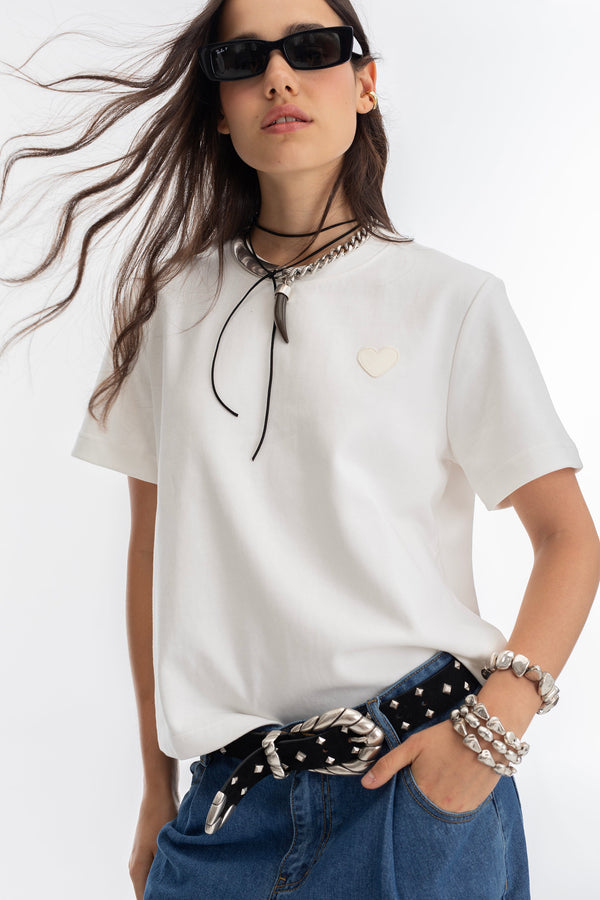 Ever T-Shirt Short Sleeve - White W/ Ecrue Heart