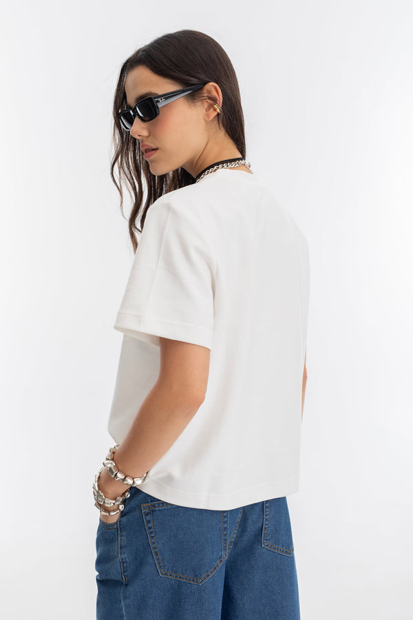 Ever T-Shirt Short Sleeve - White W/ Ecrue Heart