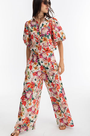 Culotte Linen Pants - Full Bloom Print