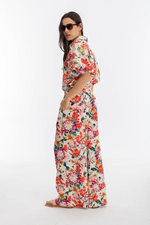 Culotte Linen Pants - Full Bloom Print