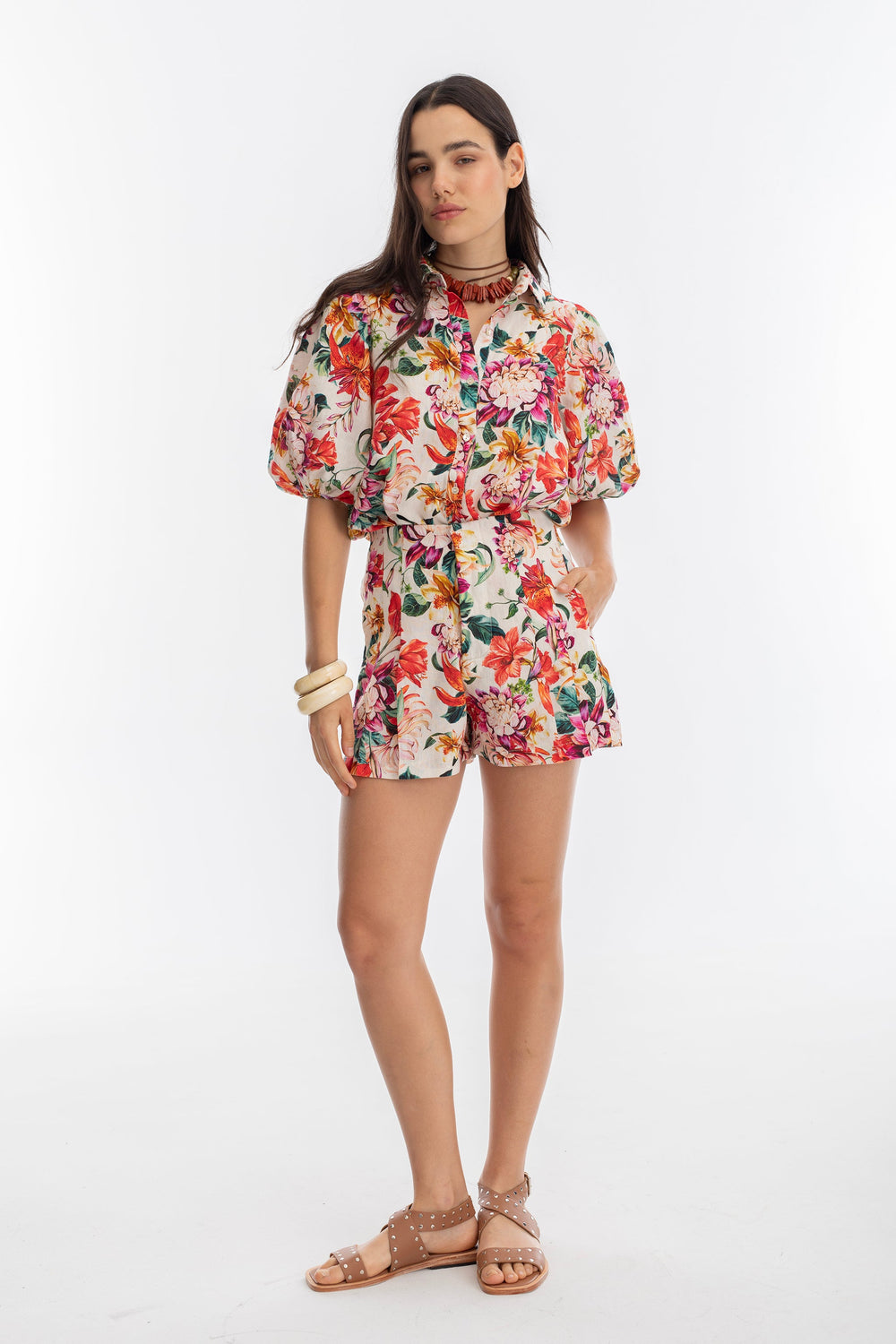 Frida Linen Shorts - Full Bloom Print