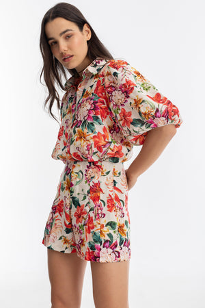 Frida Linen Shorts - Full Bloom Print