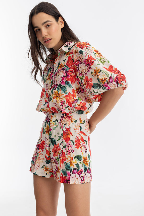 Frida Linen Shorts - Full Bloom Print