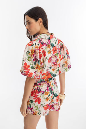 Frida Linen Shorts - Full Bloom Print