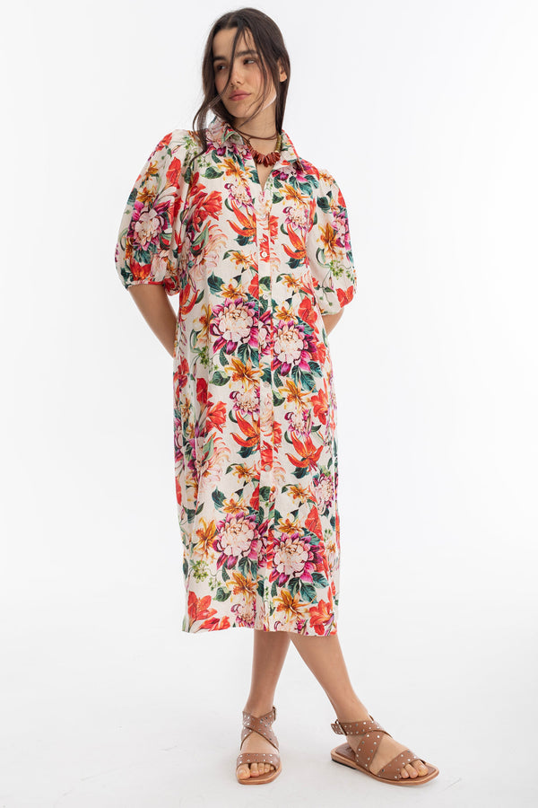 Angel Linen Dress - Full Bloom Print