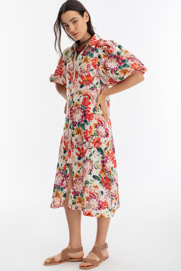 Angel Linen Dress - Full Bloom Print
