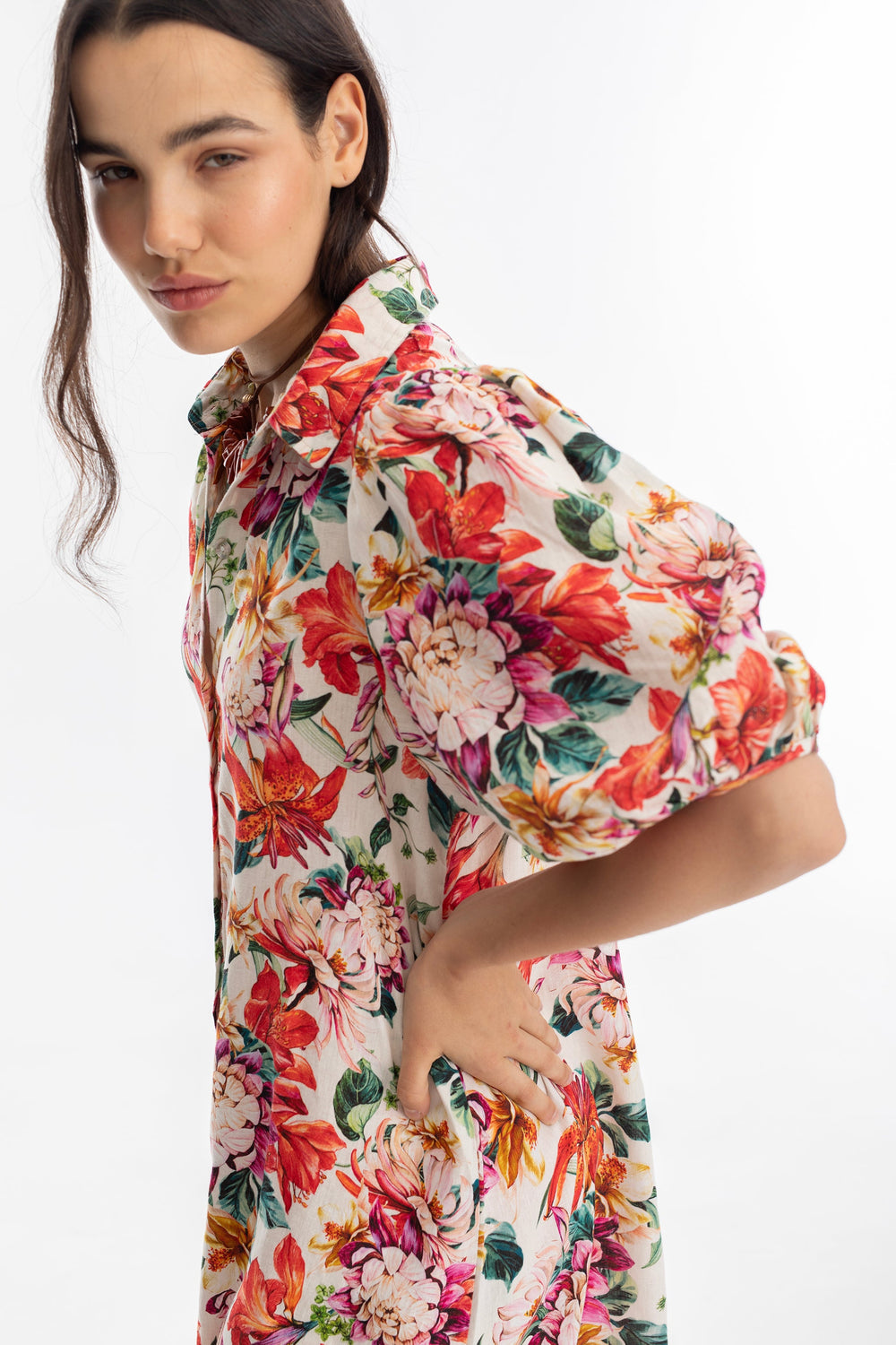 Angel Linen Dress - Full Bloom Print